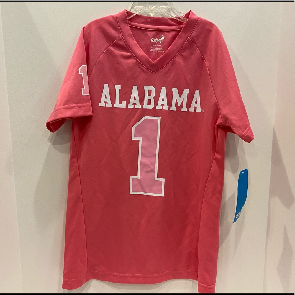Youth Lg University of Alabama pink jersey.